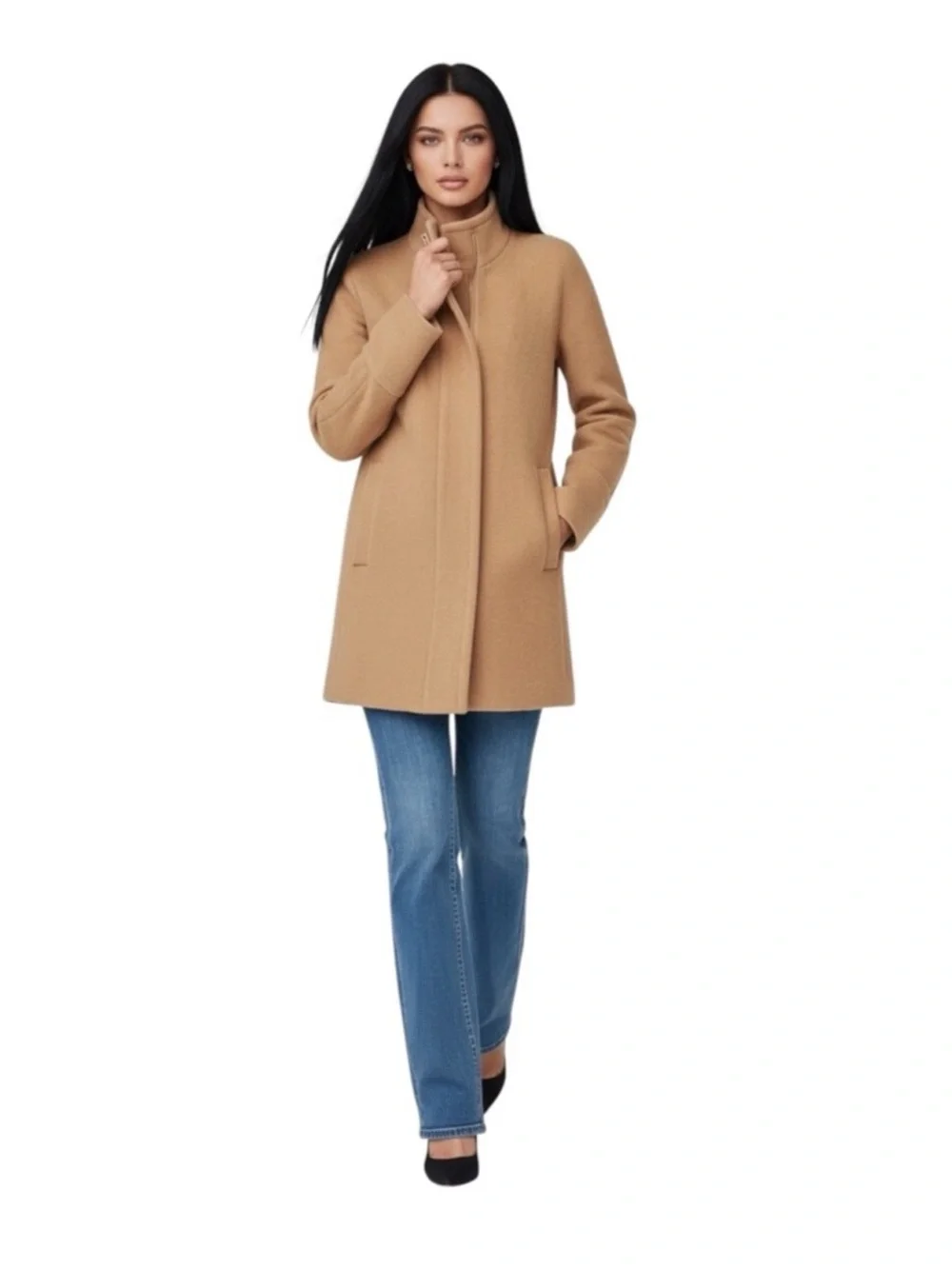 J. Crew Camel Wool-Blend Stand Collar Pea Coat